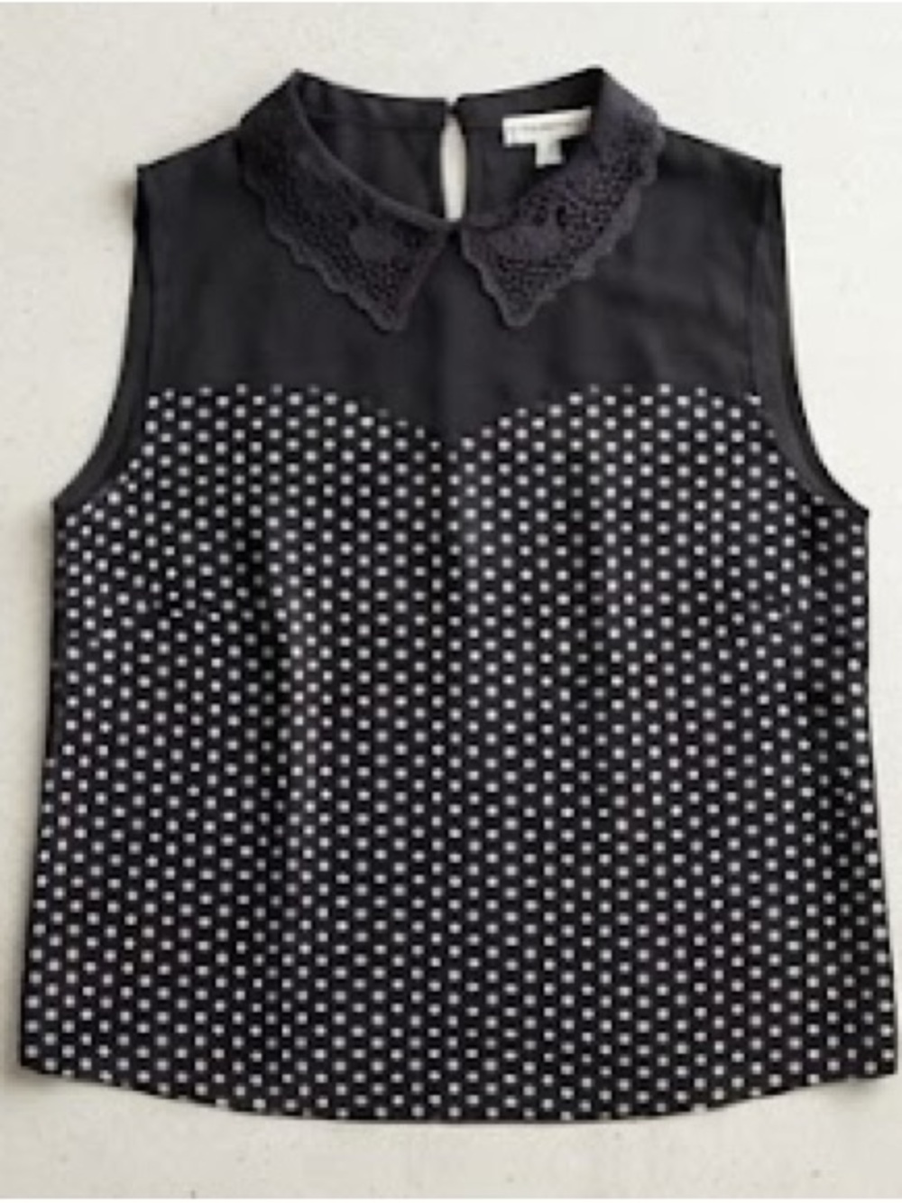 Faith and Joy Women”S ' Black Victorian Collared Trim Polka Dot Top